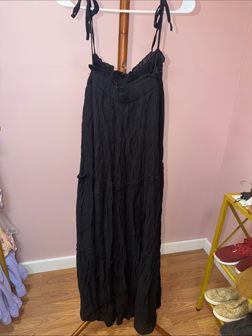 Women’s Black Maxi Skirt with Tie Straps